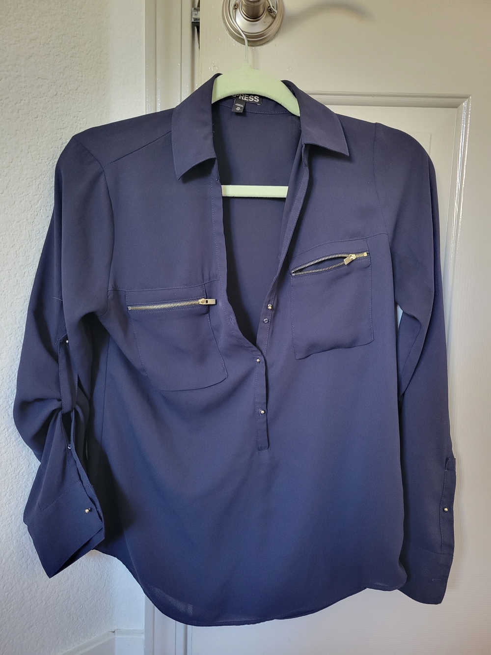 Exprrss Women's Navy Zip-Pocket Blouse